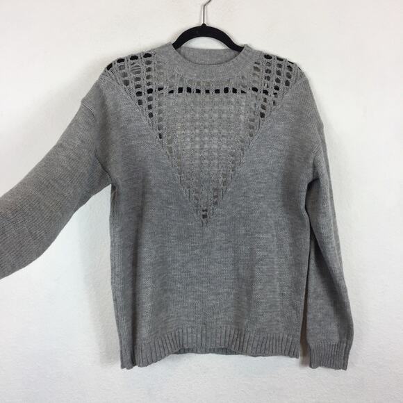 NWT Mika & Gala LF Grey Knit Lightweight Sweater XS Cut Out Deep V Open Back - Picture 6 of 10